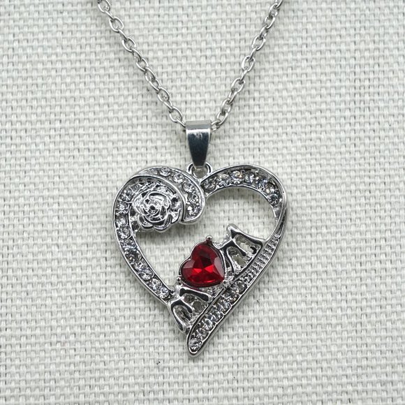 Chain with MOM Heart Pendant and Red Heart Crystal. - Picture 3 of 4